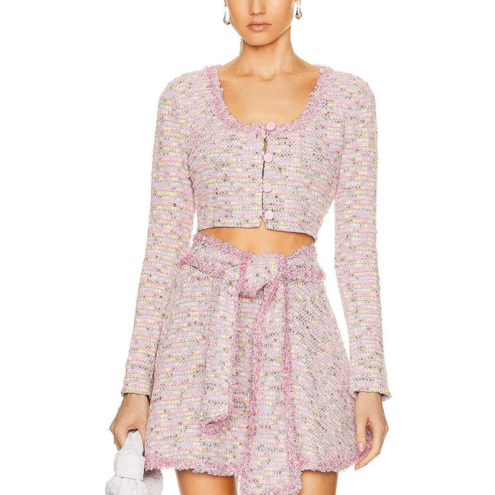 Alexis Set Small Ezza Top Cardigan Lessie Skirt Tweed Pink Fringe Party Classic
